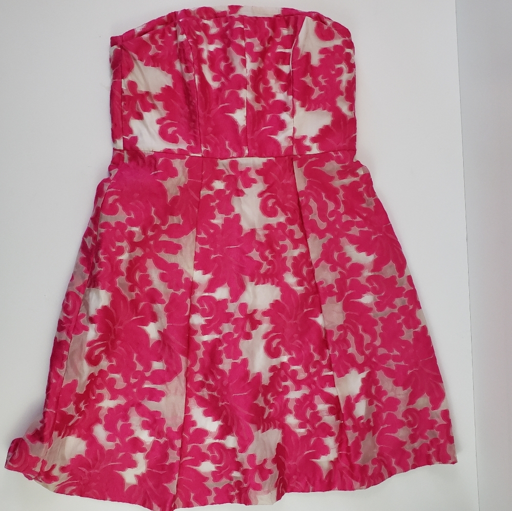 Veronika Maine pink and white strapless dress